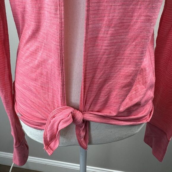 Lululemon Beat The Heat Back Tie Long Sleeve Top Size 6 Coral Pink Open Back - Picture 10 of 12